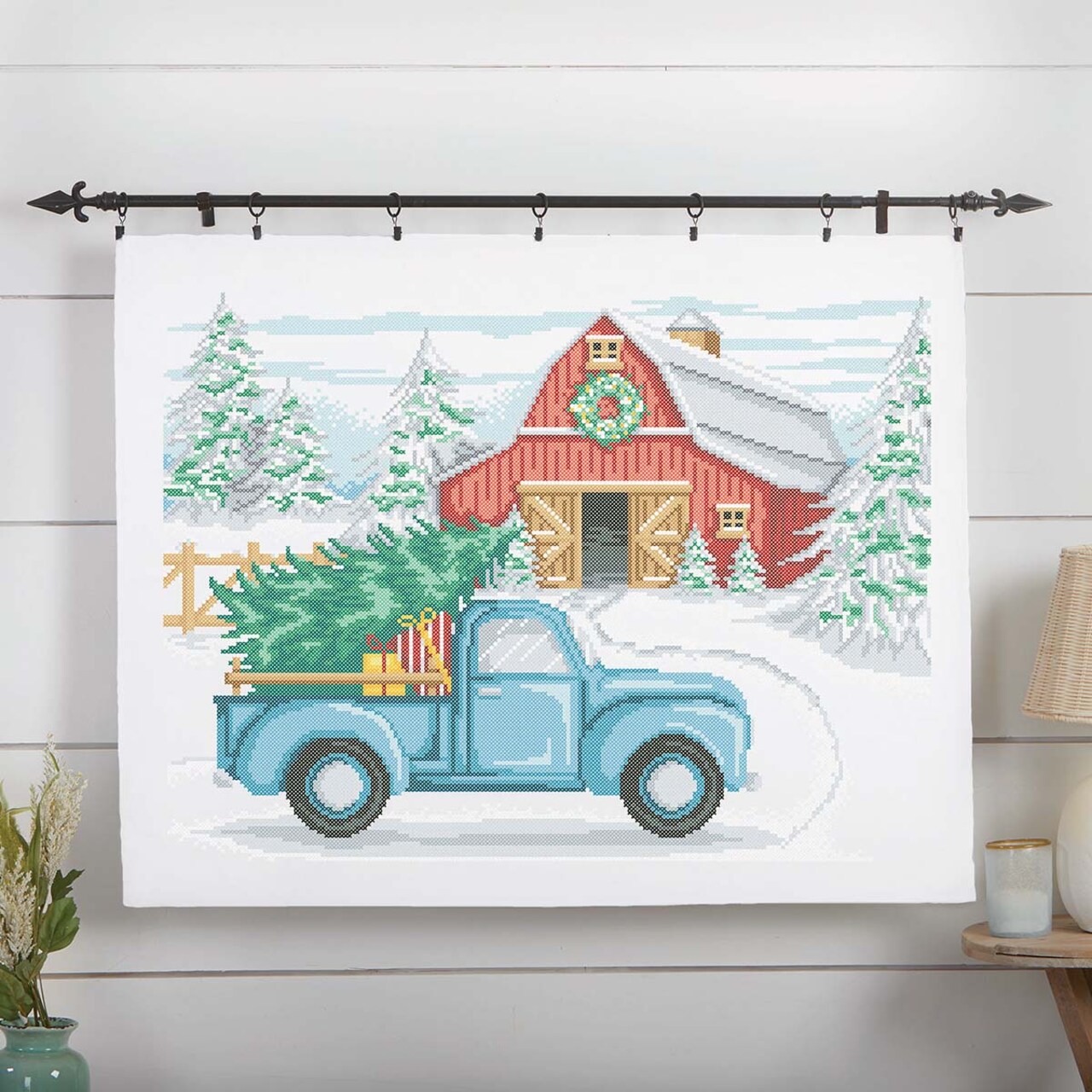 Herrschners Winter at the Barn Lap Quilt Top Stamped Cross-Stitch Kit